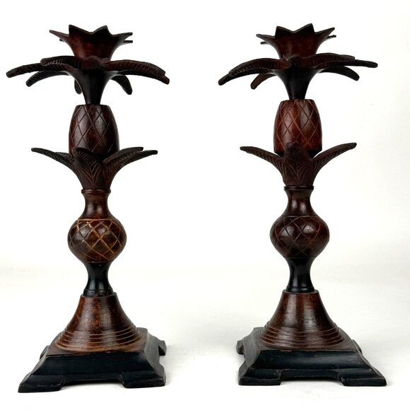 Metal Pineapple Candle Stick Holders Decor Made In India Set of 2 Brown - Picture 1 of 6